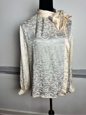 Saint Laurent Cream Tie-Neck Jacquard Blouse